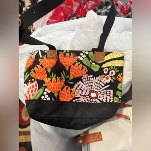 Floral Black Tote Bag/lunch bag